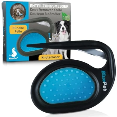 Afbeelding van BluePet 1 x ontviltingskam voor honden en ontviltingsmes katten, knopen vervilte vacht verwijderen, langharige dieren, knoopkam, knoopverwijderaar viltkam