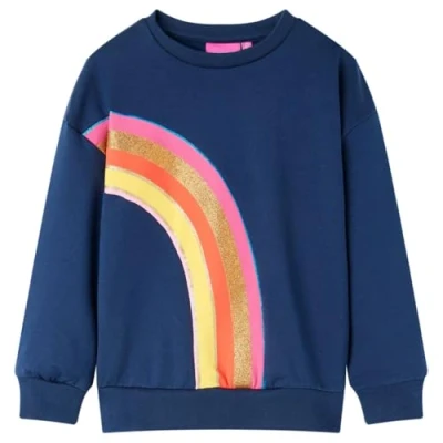 Afbeelding van Kindertrui regenboogprint 128 marineblauw