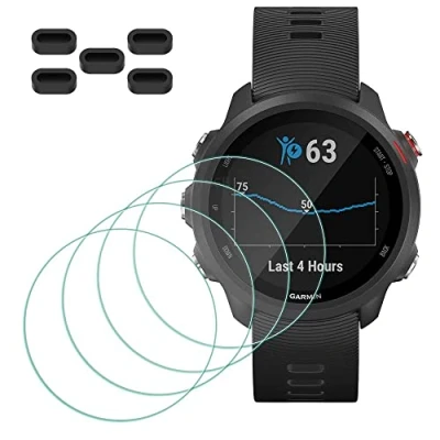 Afbeelding van MTHGH Screenprotector voor Garmin Forerunner 245/245 Music Smartwatch [4 stuks] + anti stof stekkers 5 stuks, gehard glas 9H hardheid gevoelige touch bubble vrije film ultradunne beschermhoes