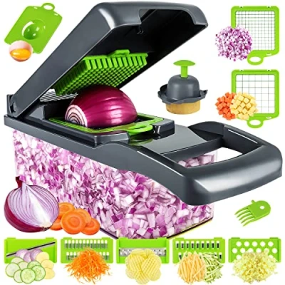 Afbeelding van Plantaardige Chopper, Groentesnijder, kubussnijder, Multifunctionele Groentesnijder Veg Ui Dicer Salade Chopper Aardappelsnijder Juicer Eiersnijmachine Dooier 14 in 1 mandoline kommerschaaf