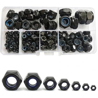 Afbeelding van Zeskantige vergrendelingsmoeren van koolstofstaal, nylon, auto inzetstuk, voor bevestigingen M3/M4/M5/M6/M8/M10/M12 (zwart)