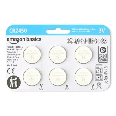 Afbeelding van Amazon Basics CR2450 lithium knoopcelbatterij, 6 stuks, 3 volt, langdurig vermogen, kwikvrij