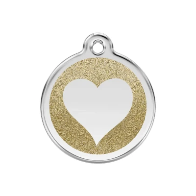 Afbeelding van Heart Gold glitter hondenpenning medium/gemiddeld dia. 3 cm RedDingo