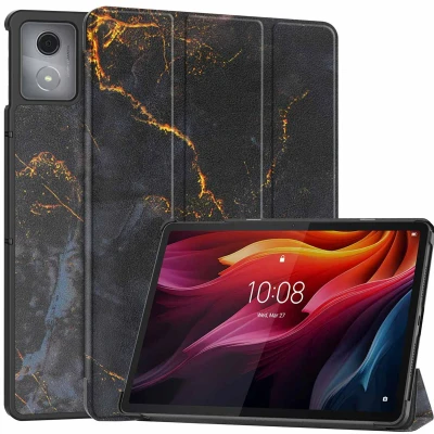 Afbeelding van Lenovo Tab K11 Plus Hoes: imoshion Design Trifold Bookcase Black Marble Kunstleder Tablet Hoezen