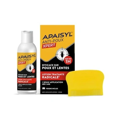 Afbeelding van APAISYL, Xpert Luizenlotion, doodt 100% van de luizen en neten in 1 uur, enkele toepassing, gepatenteerde micro emulsie, gratis kam, 100 ml