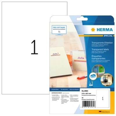 Afbeelding van Etiket HERMA 8964 210x297mm transparant glanzend 10stuks