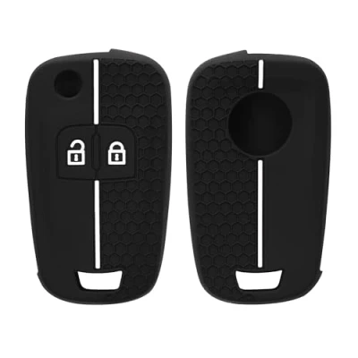 Afbeelding van kwmobile Autosleutel hoesje voor Opel Chevrolet 2 knops inklapbare behuizing in zwart / wit