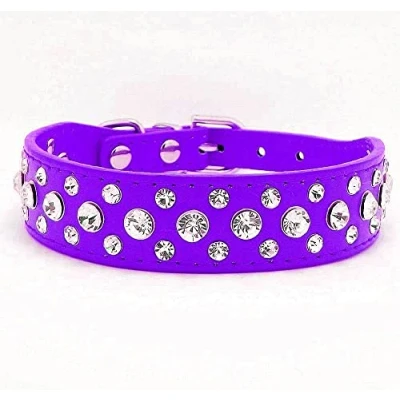 Afbeelding van haoyueer Bling strass PU lederen kristal diamant huisdier hond kat puppy halsband S M L XL (XL, paars)