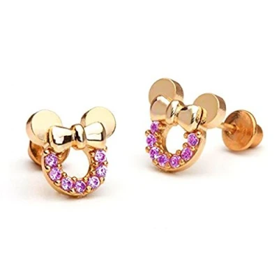 Afbeelding van baobei Mouse minnie sieraden voor vrouwen rose verguld sterling zilver Cubic Zircons Amethyst holle Mickey oorbellen meisjes (f1782)