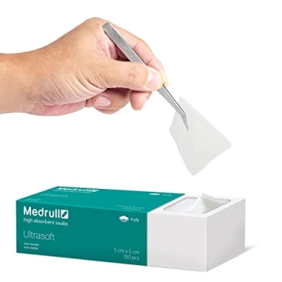 Afbeelding van Medrull Ultrasoft 150 Box Compressen 5 x cm, speciale verpakking, bijzonder zachte, absorberende vliesstofcompressen niet steriel, 4 lagen