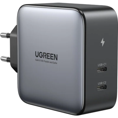 Afbeelding van UGREEN Dubbele USB C GaN Fast Charge Adapter 100W Grijs