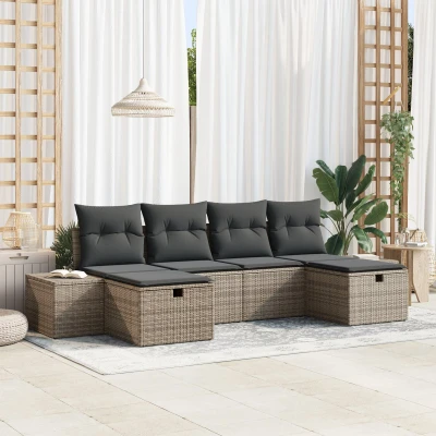 Afbeelding van vidaXL 6 delige Tuin Sofaset met Kussens Grijs Poly Rattan
