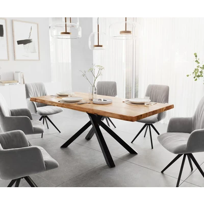 Afbeelding van eettafel Edge acacia natuur 200x100 XL kruisframe rechthoek zwart Live