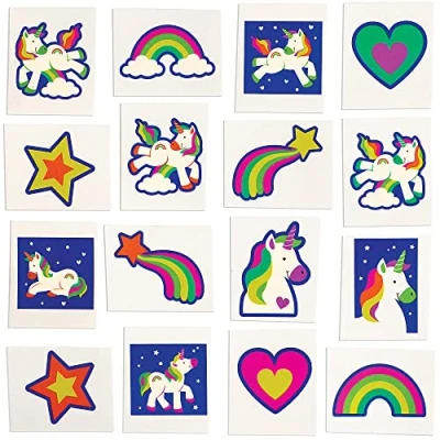 Afbeelding van Baker Ross FX802 Regenboog Eenhoorn Tattoos Pak van 80, feestzakvullers voor Kinderen