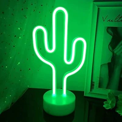 Afbeelding van NIWWIN Neon LED verlichting, slaapkamerdecoratielampen, bedlampjes en op batterijen. Gebruikt om kinderkamer , vakantie verjaardagscadeaus te versieren. (Cactus)
