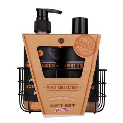 Afbeelding van Accentra Cadeauset HERENCOLLECTIE in draadmand, incl. 300ml body wash pompdispenser, shampoo, geur: berk &amp; ceder