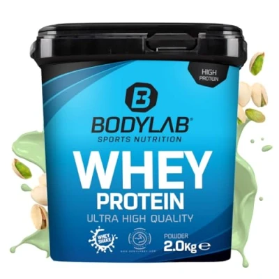 Afbeelding van Bodylab24 eiwitpoeder Whey Protein Pistache 2kg, eiwitshake voor krachttraining en fitness, poeder kan spieropbouw ondersteunen, Hoogwaardig met 80% eiwit, Aspartaamvrij