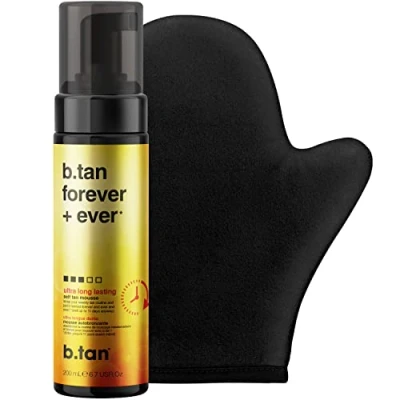 Afbeelding van b.tan Ultra Langdurige Zelfbruiner Kit Forever bundel Zonloze bruiner die tot 11 dagen meegaat met zelfbruinende handschoenapplicator, geen nepgeur, toegevoegde nare dingen, veganistisch, dierproefvrij