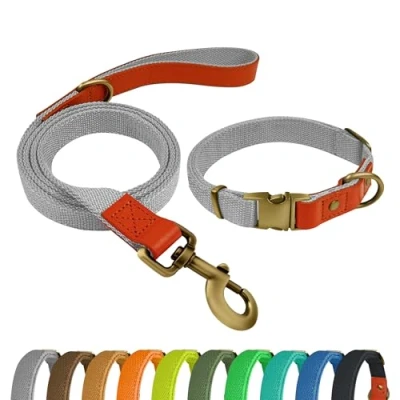 Afbeelding van QRDA Hondenhalsband en Riem Set Zilvergrijs Gepersonaliseerde Verstelbare Tactische voor Honden Kleine Middelgrote Grote