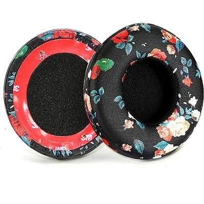 Afbeelding van Solo3 Oorkussens Vervanging voor Beats Solo 2 &amp; 3 Draadloze On Ear Hoofdtelefoon, Memory Foam met Zacht Eiwit Leer (Zwarte Bloemen)