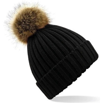 Afbeelding van Beechfield Dames Muts met pompon One size Zwart
