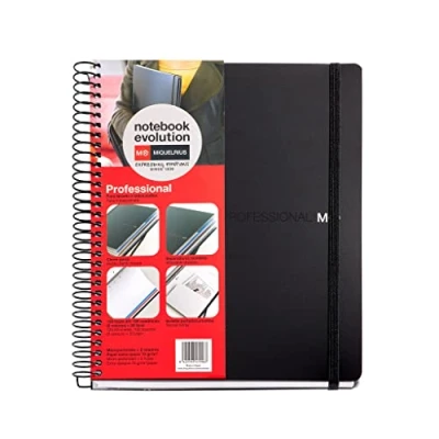 Afbeelding van Miquelrius Professioneel notitieboek A5 Evolution 120 vellen à 70 g/m², 100 rasters + 20 omslag, zwarte rubberen sluiting