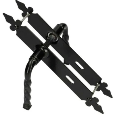 Afbeelding van deurklink 72 mm PZ/BB/WC krukgarnituur decoratief zwart universeel voor binnen en buiten smeedijzer roestbestendig (BB)