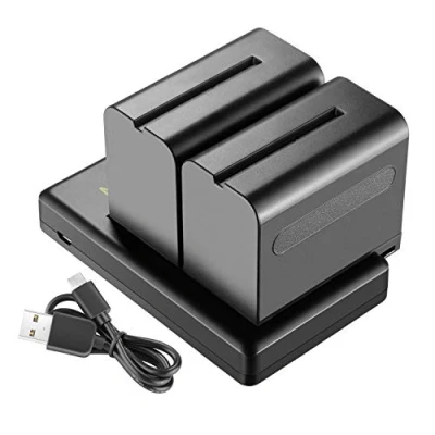 Afbeelding van Neewer 2 stuks 6600mAh Li ion reserveaccu met USB oplader, compatibel Sony NP F970 F960 F950 F770 F750 F570 F550, mobiele telefooncams en LED licht, monitor, gemotoriseerde slider