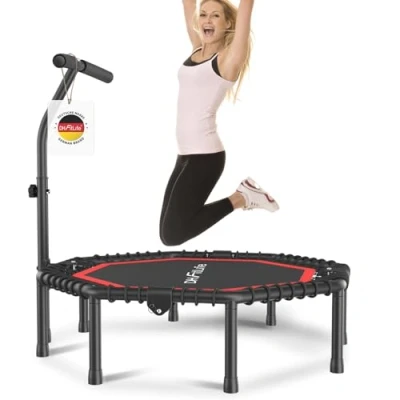 Afbeelding van DH FitLife Fitnesstrampoline inklapbaar, stille rubberen touwvering zonder installatie, 115 cm, voor binnen en buiten, met 3 verstelbare handgrepen