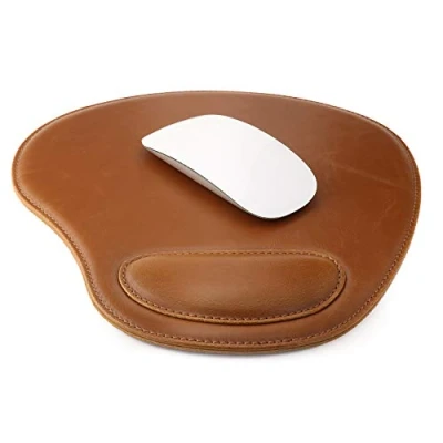 Afbeelding van Leder Oval Mousepad met Polssteun (Lichtbruin)
