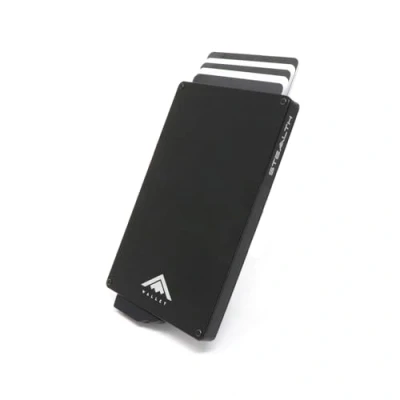 Afbeelding van STEALTH Wallet Slanke Lichtgewicht Minimalistische Kaarthouder Portemonnee Aluminium RFID/NFC Blokkerende Pop up Portemonnees Kaarthouders met Geschenkdoos (carbon black Minimalistische)