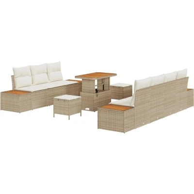 Afbeelding van vidaXL 10 delige Tuinsofa Set met Kussens Beige Poly Rattan Acacia