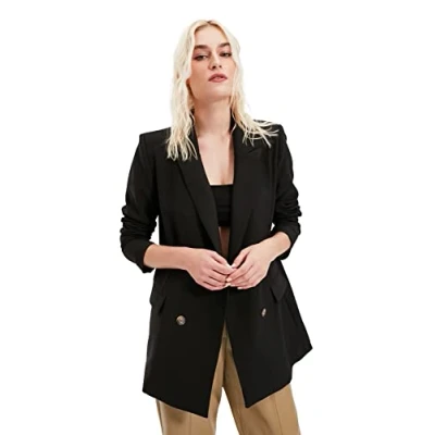 Afbeelding van Trendyol Zwart Oversized Gevoerd Geweven Blazerjack Met Dubbele Rij Knopen Twoaw21Ce0145