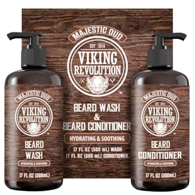 Afbeelding van Viking Revolution Beard Wash and Conditioner for Men with Argan Oil Jojoba Softener Strengthener Care Shampoo (17oz, Majestic Oud)