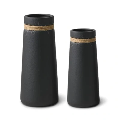 Afbeelding van flature Keramiek Vazen Set voor Pampasgras Flower Zwart Mat als Boho Deco, Decoratie Woonkamer Droogbloemen, Pampas Vazen, Decorations for living room, Kantoor (Set van 2)