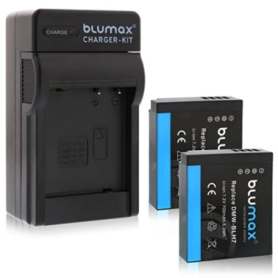 Afbeelding van Blumax 2X batterij 700mah 7.2V 5Wh + lader voeding vervangt Panasonic DMW BLH7 / BLH7E BLH7PP compatibel met Lumix DMC GM1 GM5 GF7