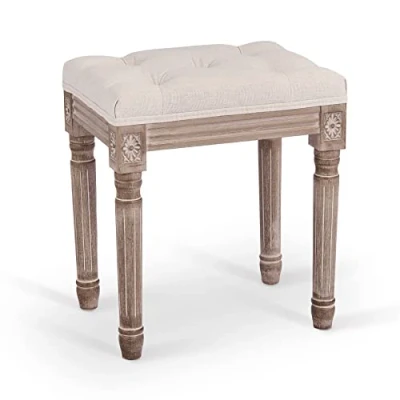 Afbeelding van VONLUCE Franse bank met gestoffeerde zitting en houten rubberen poten, voor eetkamer, hal, slaapkamer, woonkamer (30 x 40 47 cm)