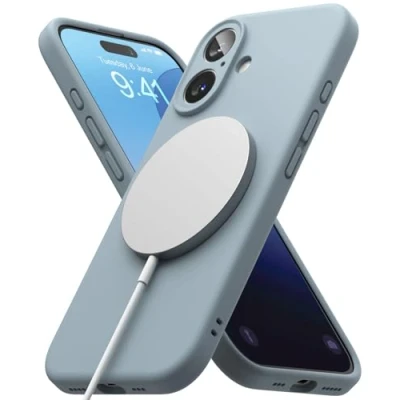 Afbeelding van Ringke Silicone Magnetic Compatibel met iPhone Plus Case, Cover Magnetisch Draadloos, Schokabsorptie Flexibele Soft Feel Hoesje Blue