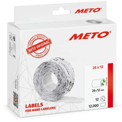 Afbeelding van METO etiketten voor etiketteerapparaten 30007347 (26x12 mm, 1 regelig, 12000 stuks, afneembaar, METO, Contact, Sato, Avery, Tovel, Samark, etc.), 12 rollen, wit