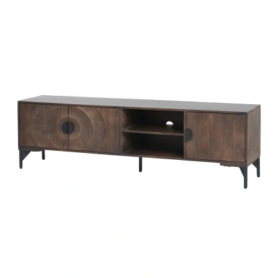 Afbeelding van TV dressoir 190 met 3 deuren en 2 open vakken, Mango Brown Walnut Nippon Collection