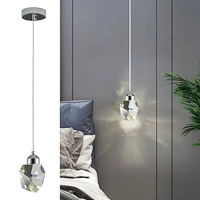Afbeelding van Moderne Kristallen Hanglamp, 3 kleuren LED Voor Keuken Slaapkamer Woonkamer Eetkamer Verlichting (Zilver)