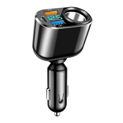 Afbeelding van autolader, sigarettenaansteker, verdeler, adapter, splitter, 90 W, QC3.0 &amp; PD 30 autolader met led voltmeter