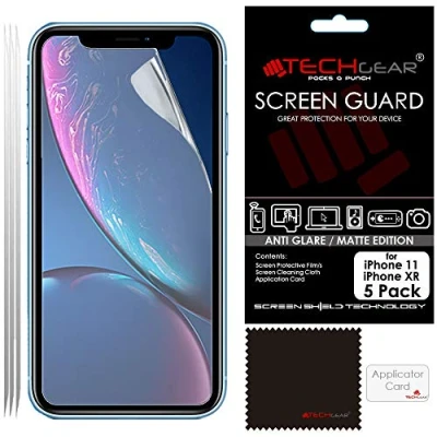 Afbeelding van TECHGEAR [Pack van 5] Matte Screen Protectors voor iPhone 11, XR 6.1 inch ANTI GLARE/MATTE met reinigingsdoek en applicatiekaart