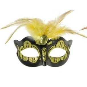 Afbeelding van Power Escorts Venetiaans Masker Geel met Gele Steen en Veer