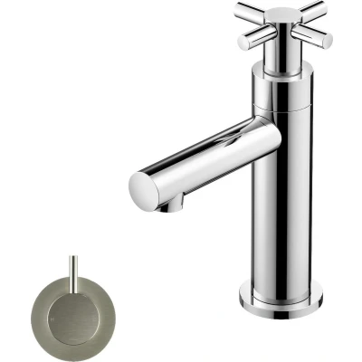 Afbeelding van HotBath Dude Fonteinkraan opbouw uitloop 8.5cm kruisgreep Geborsteld nikkel