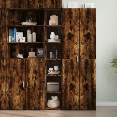 Afbeelding van Hoge kast 30x41x185 cm bewerkt hout gerookt eikenkleurig