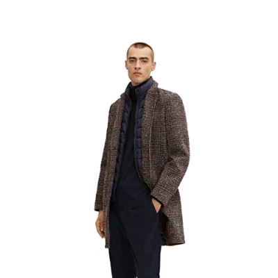 Afbeelding van TOM TAILOR Uomini 2 in 1 wollen jas 1032505, 30506 Blue Brown Boucle Wool Check, S