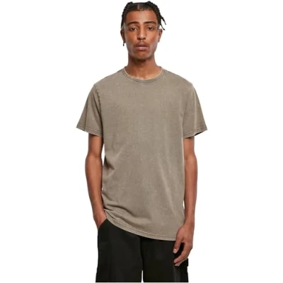 Afbeelding van Build Your Brand Heren Acid Washed Ronde Neck Tee T shirt, Darkkhaki, S