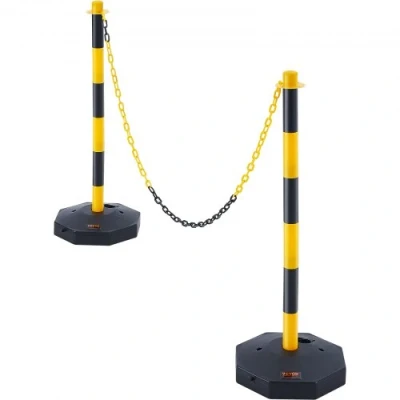 Afbeelding van VEVOR Signaalpaal, 2 stuks, afbakeningspalen op voet vulbaar, in hoogte verstelbaar, signaalkegel, lange ketting, 2,4 m, voor verkeerscontrole, bouwplaats, parkeerplaats, geel en zwart