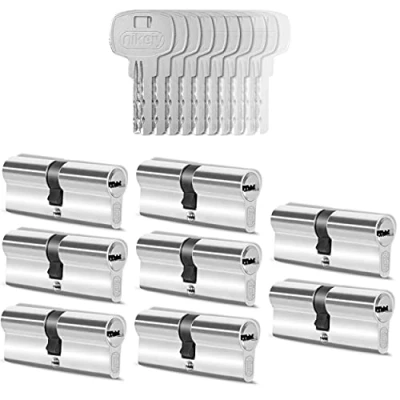 Afbeelding van GERCAR 8x slotcilinder gelijksluitend 8 profielcilinder 40/40 incl. 40 sleutels 80 mm dubbele cilinder deurslot cilinderslot set van lengte: 80mm, A:40 B:40